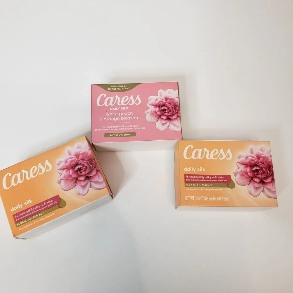 Lot of 3 Caress Soap Daily Silk Beauty Bars White Peach & Orange Blossom 3.15oz